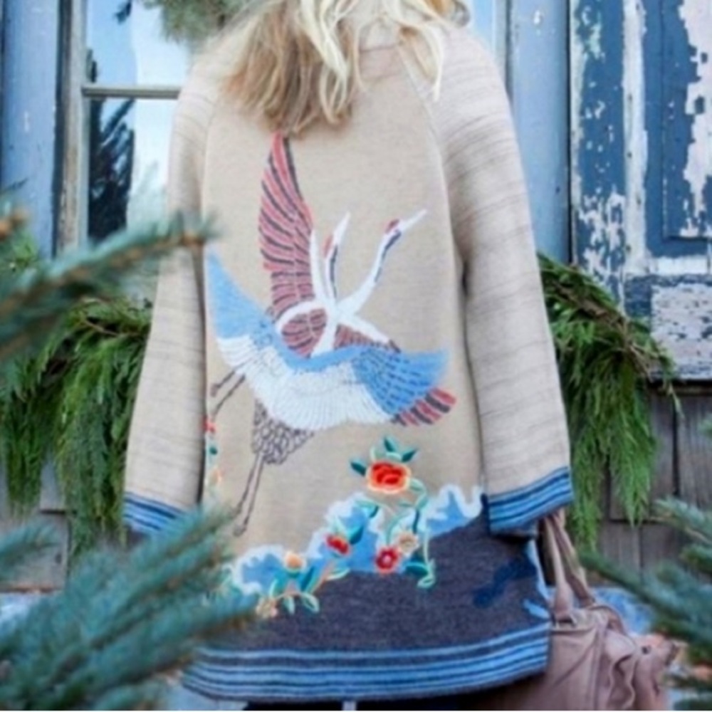 Anthropologie Embroidered Crane Cardigan NWOT extremely oversized - Picture 12 of 14